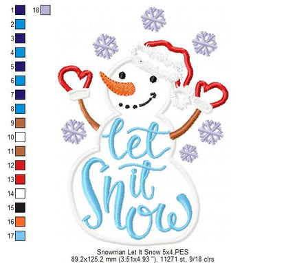 Snowman Let it Snow - Applique Machine Embroidery Design