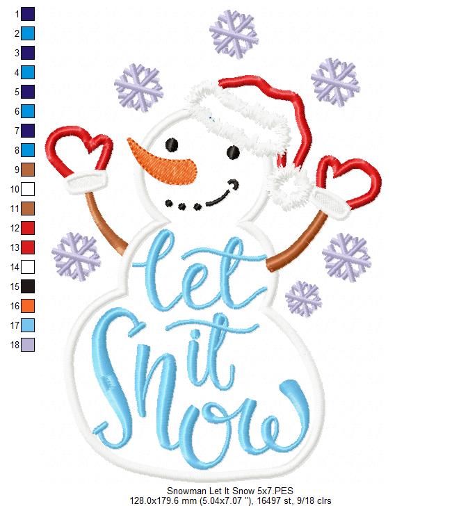 Snowman Let it Snow - Applique Machine Embroidery Design