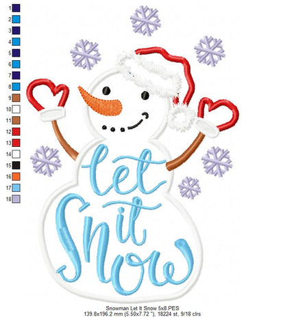 Snowman Let it Snow - Applique Machine Embroidery Design