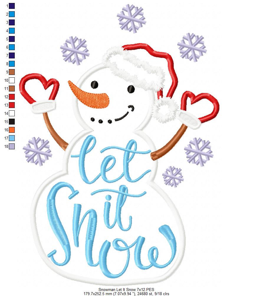 Snowman Let it Snow - Applique Machine Embroidery Design