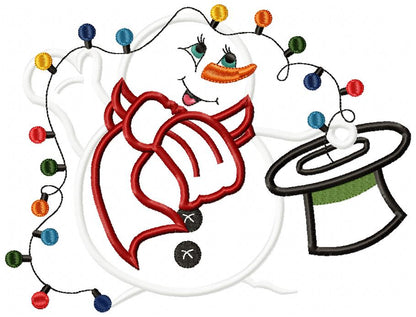 Magician Snowman and Christmas Lights - Applique Machine Embroidery Design