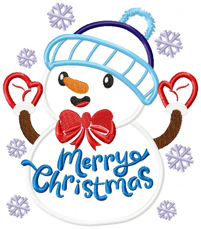 Snowman Merry Christmas - Applique Embroidery
