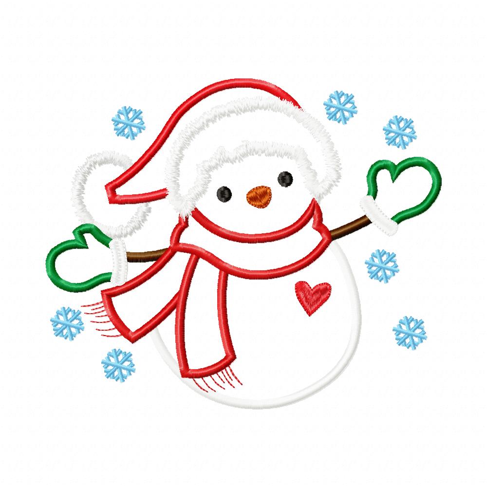 Snowman and Snowflakes - Applique - Machine Embroidery Design