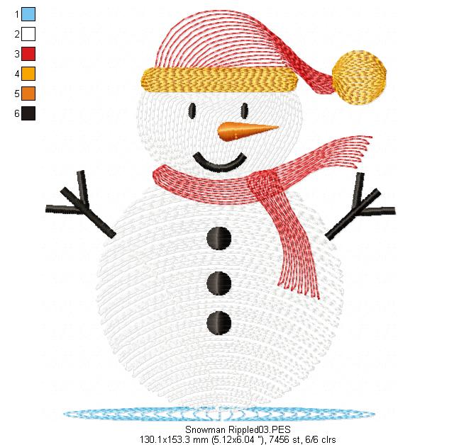Cute Snowman Smiling - Rippled - Machine Embroidery Design
