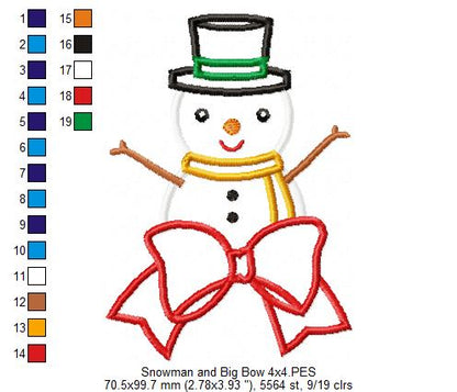 Snowman Big Bow - Applique