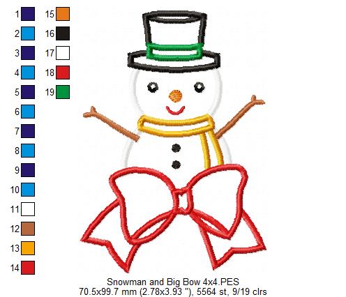 Snowman Big Bow - Applique
