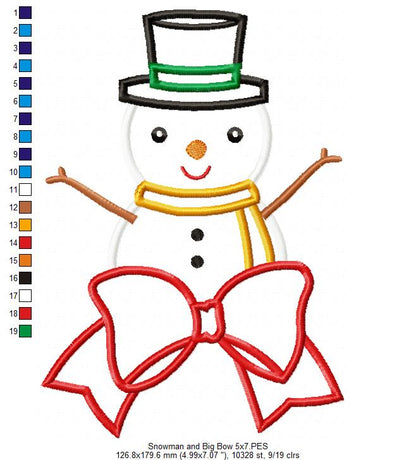 Snowman Big Bow - Applique
