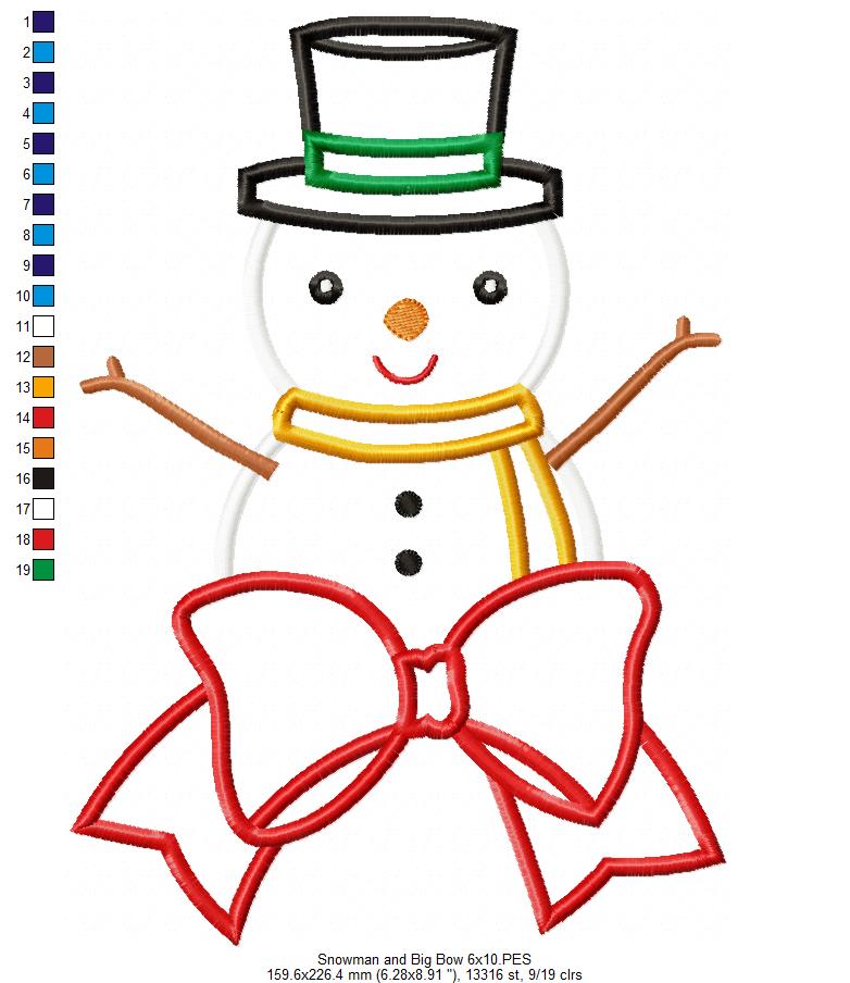 Snowman Big Bow - Applique