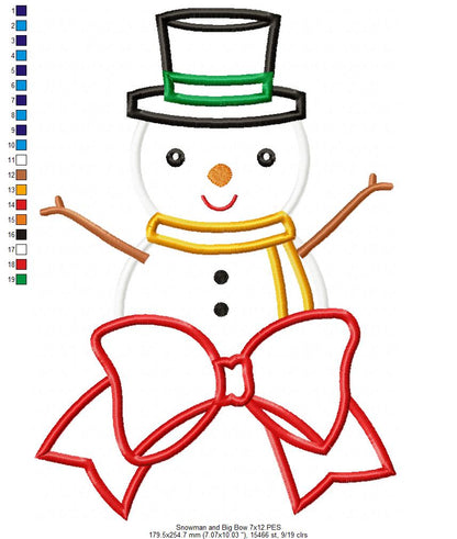 Snowman Big Bow - Applique