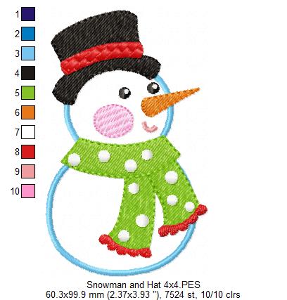 Snowman Christmas - Applique - Machine Embroidery Design
