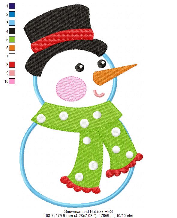 Snowman Christmas - Applique - Machine Embroidery Design