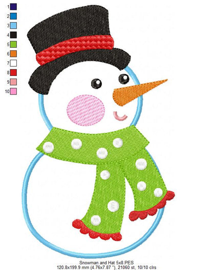 Snowman Christmas - Applique - Machine Embroidery Design