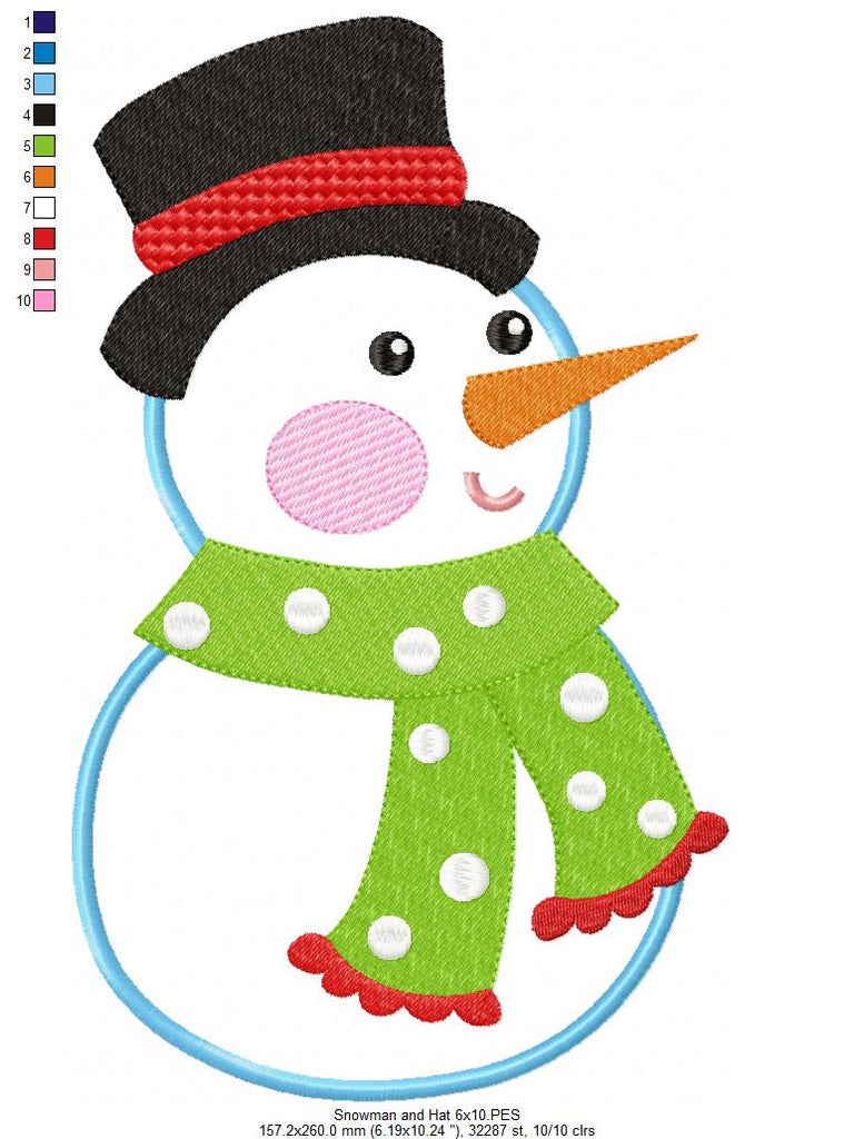 Snowman Christmas - Applique - Machine Embroidery Design