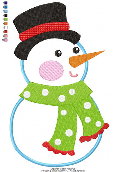 Snowman Christmas - Applique - Machine Embroidery Design