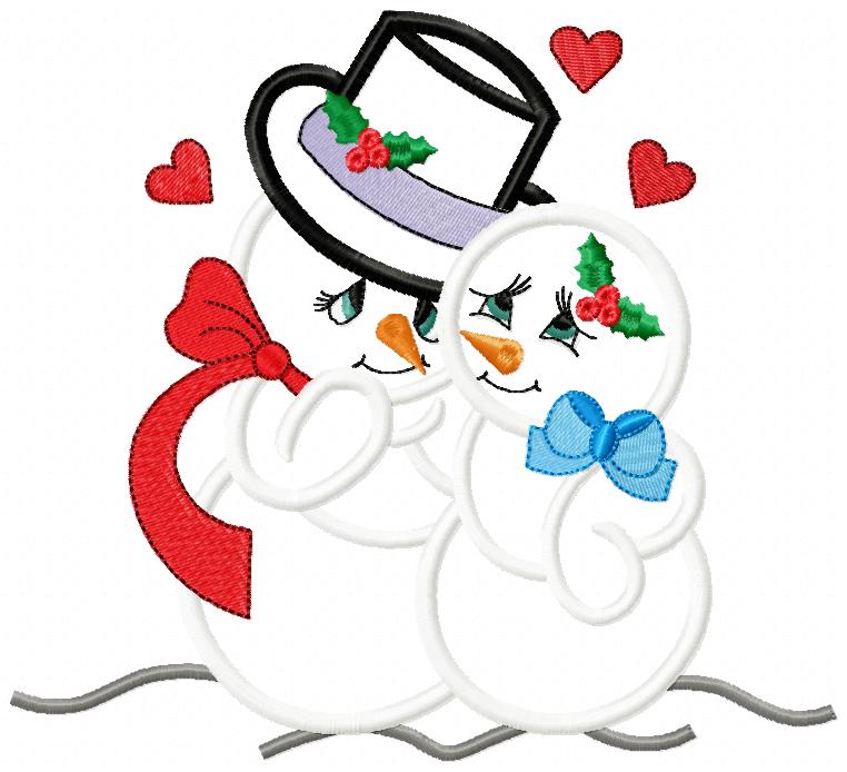 Snowman in Love - Applique - Machine Embroidery Design