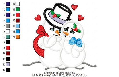 Snowman in Love - Applique - Machine Embroidery Design