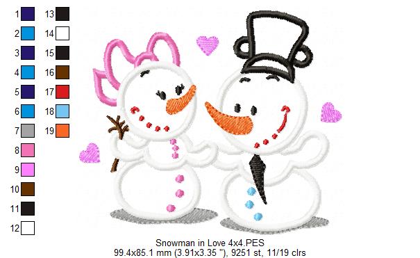 Snowman in Love - Applique Embroidery
