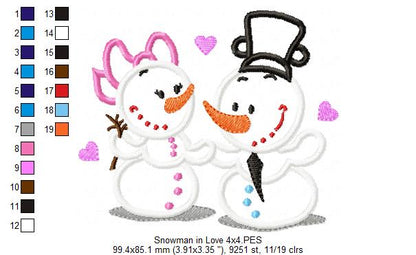 Snowman in Love - Applique Embroidery