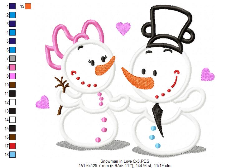 Snowman in Love - Applique Embroidery