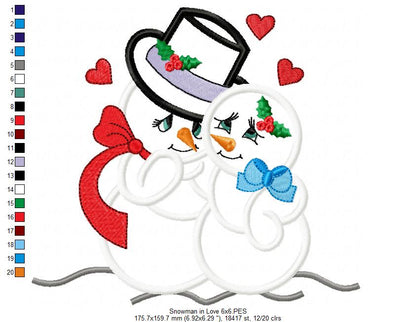 Snowman in Love - Applique - Machine Embroidery Design