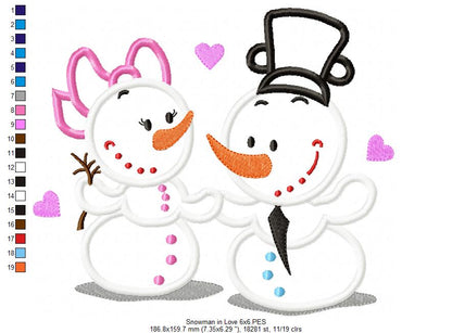 Snowman in Love - Applique Embroidery