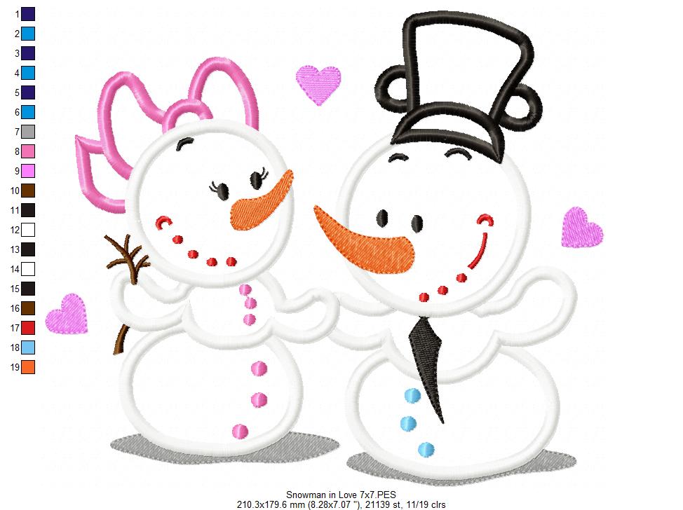 Snowman in Love - Applique Embroidery
