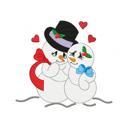 Snowman in Love - Fill Stitch Embroidery