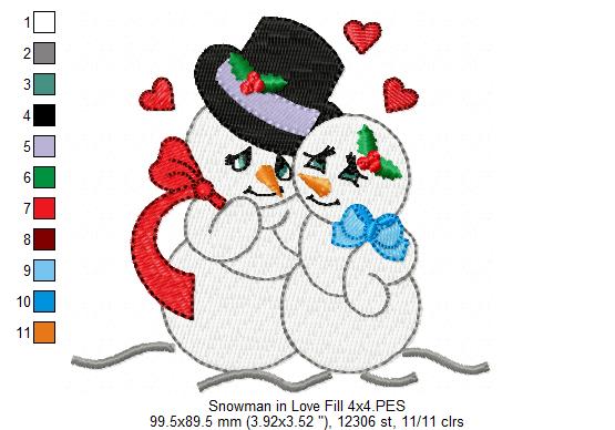 Snowman in Love - Fill Stitch Embroidery
