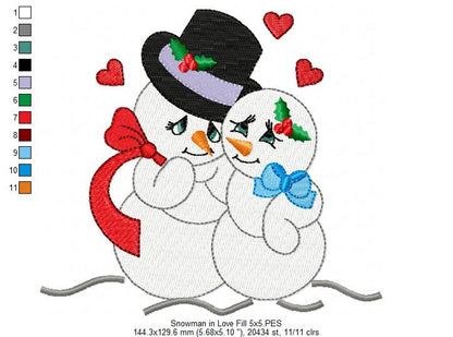 Snowman in Love - Fill Stitch Embroidery