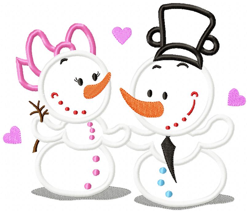 Snowman in Love - Applique Embroidery