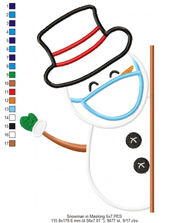 Snowman Wearing a Face Mask - Applique