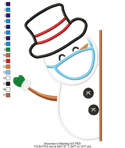 Snowman Wearing a Face Mask - Applique