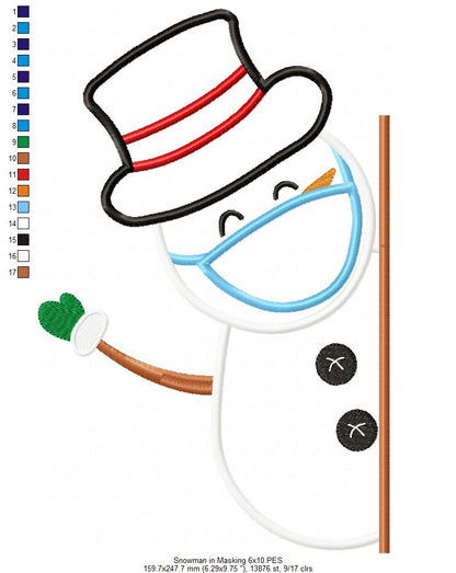 Snowman Wearing a Face Mask - Applique