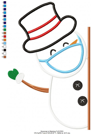 Santa Claus and Snowman Wearing a Face Mask - Set 0f 2 designs - Applique