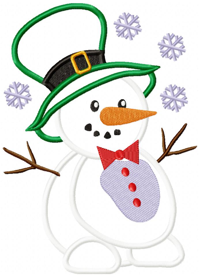 Snowman with Funny Hat - Applique - Machine Embroidery Design
