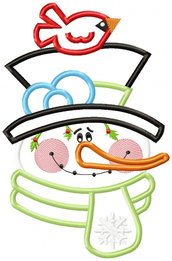 Snowman with Hat and Bird - Applique