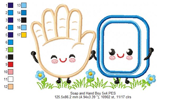 Soap and Hand Boy and Girl - Applique - Set of 2 designs