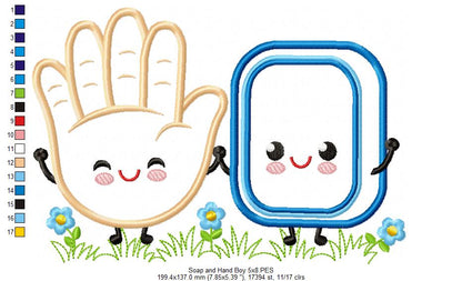 Soap and Hand Boy and Girl - Applique - Set of 2 designs