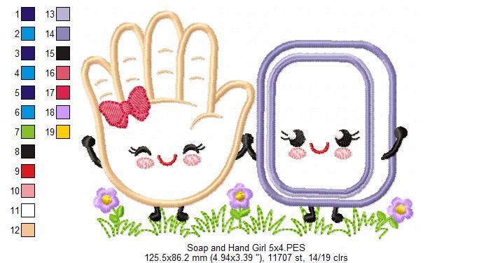 Soap and Hand Boy and Girl - Applique - Set of 2 designs