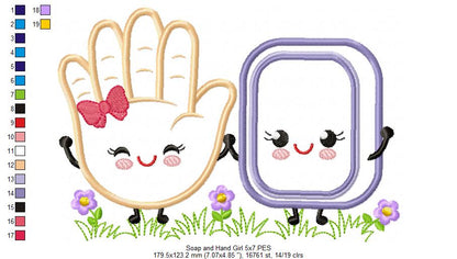 Soap and Hand Boy and Girl - Applique - Set of 2 designs