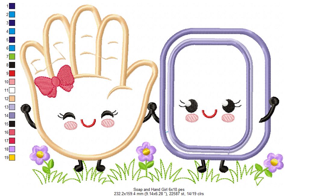 Soap and Hand Boy and Girl - Applique - Set of 2 designs