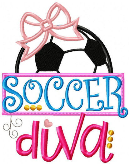 Soccer Bow Diva - Appliqué - Machine Embroidery Design