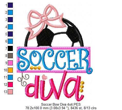 Soccer Bow Diva - Appliqué - Machine Embroidery Design