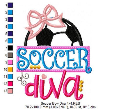 Soccer Bow Diva - Appliqué - Machine Embroidery Design