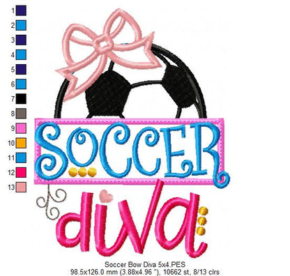 Soccer Bow Diva - Appliqué - Machine Embroidery Design