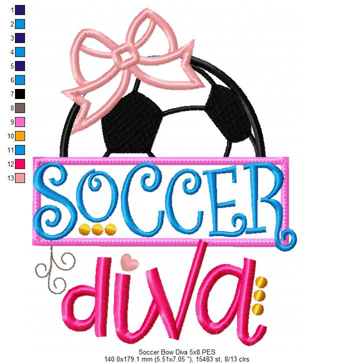 Soccer Bow Diva - Appliqué - Machine Embroidery Design