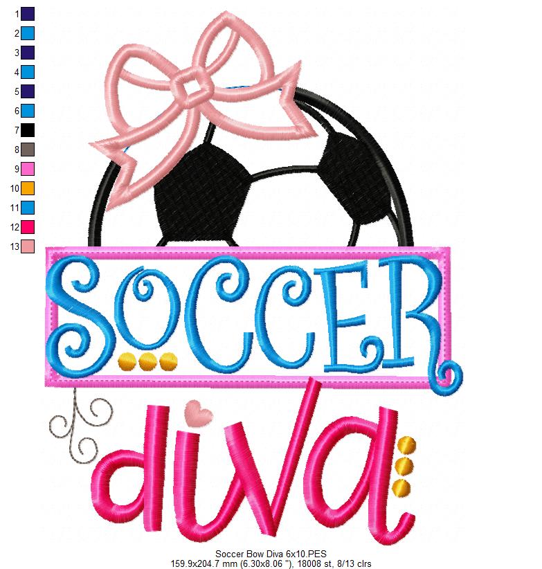 Soccer Bow Diva - Appliqué - Machine Embroidery Design