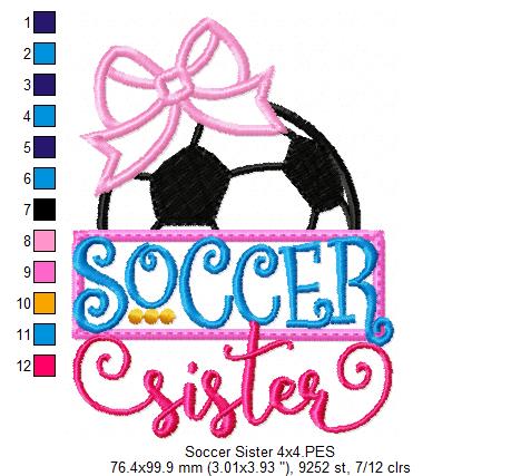 Soccer Sister Bow Ball – Appliqué – Machine Embroidery Design