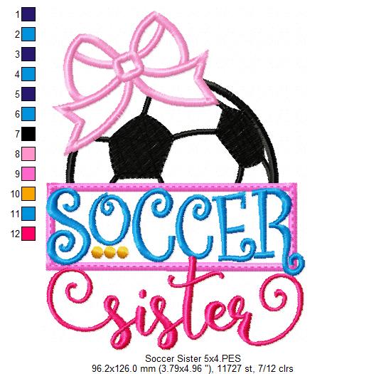 Soccer Sister Bow Ball – Appliqué – Machine Embroidery Design