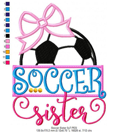 Soccer Sister Bow Ball – Appliqué – Machine Embroidery Design